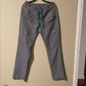 Figs Gray Cargo Pants with Green Drawstring for medical professionals.